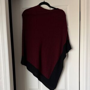 Burgundy and Black Knit Poncho Wrap